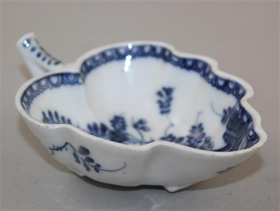 A Meissen Fels und Vogel blue and white leaf shaped dish, c.1730, length 13.3cm